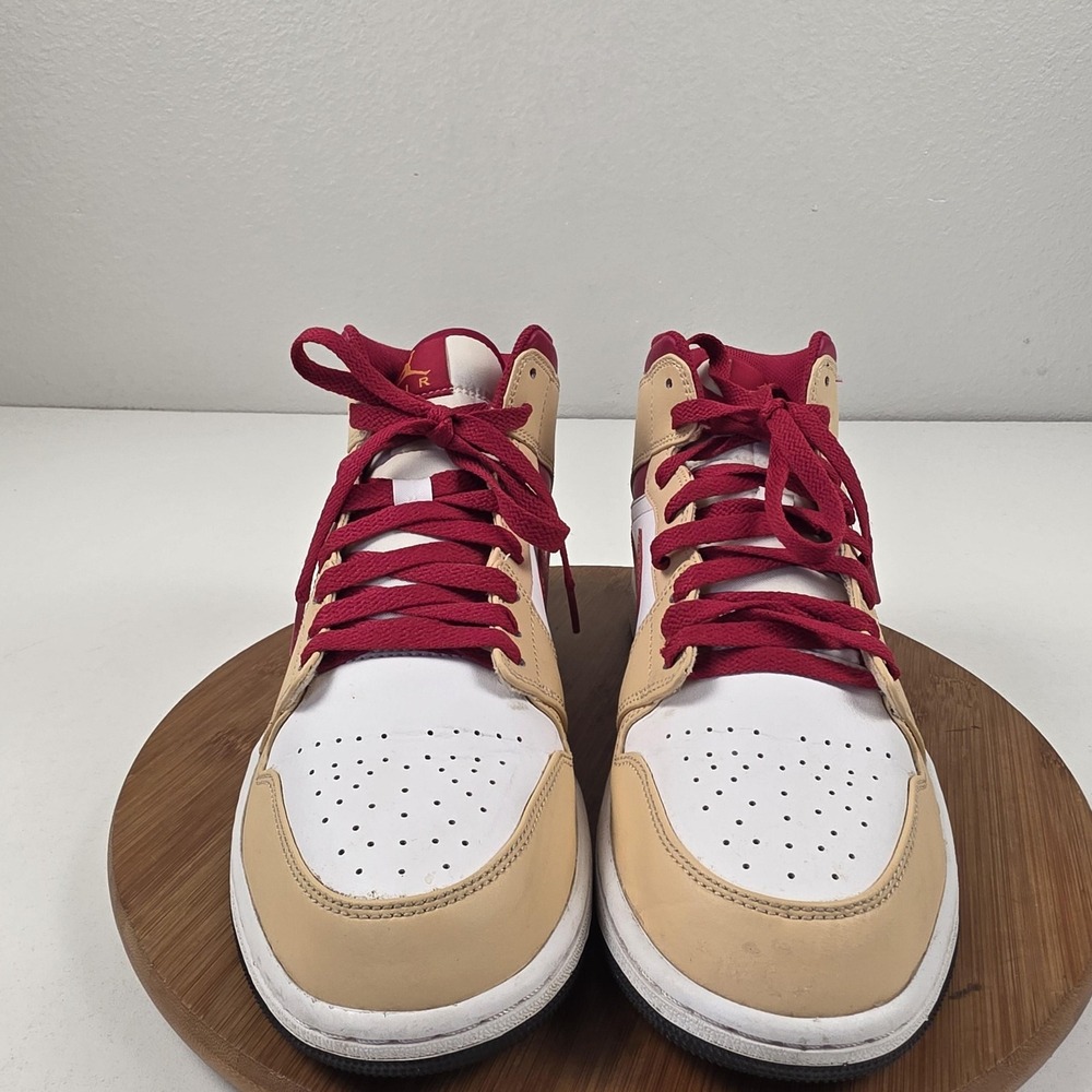 Air Jordan 1 Mid Shoes Mens Size 10.5 Tan Red White Leather Sneakers 554724-201 - Picture 4 of 16